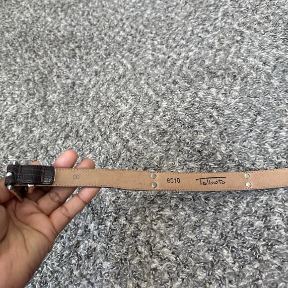 Talbots Size S Two Tone Belt Brown Black Suede Leather Silver Concho Buckle - Picture 6 of 7